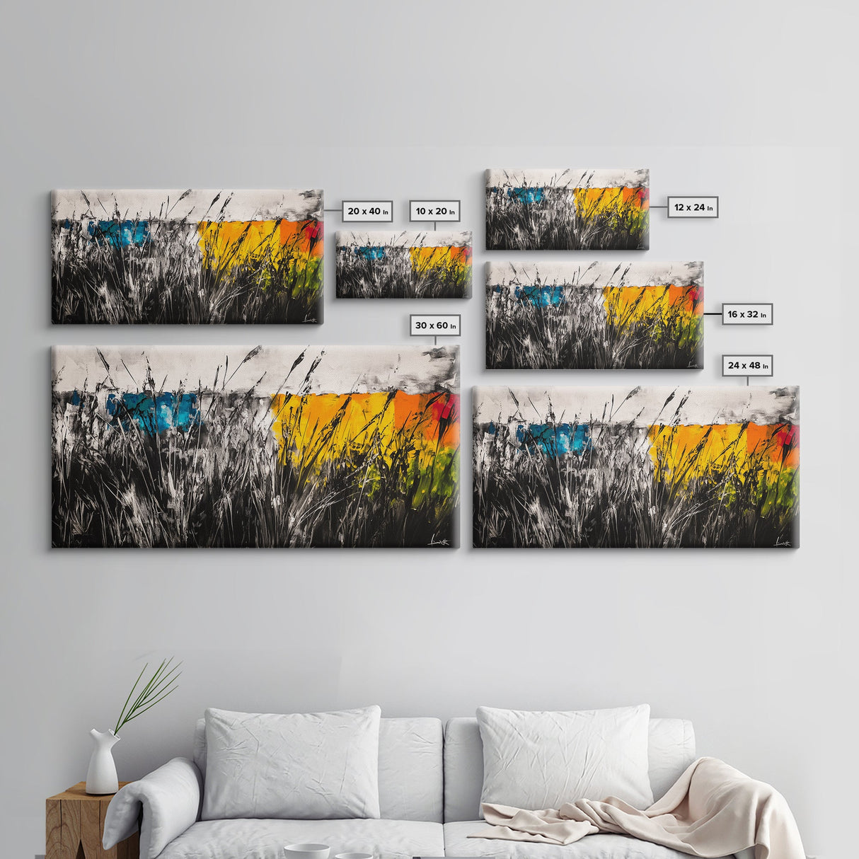 Abstract Field, Colorful Grass, Modern Landscape, Framed Canvas Print, Fall Wall Art, Boho Home Decor, Large Wall Art, Bedroom Wall Art