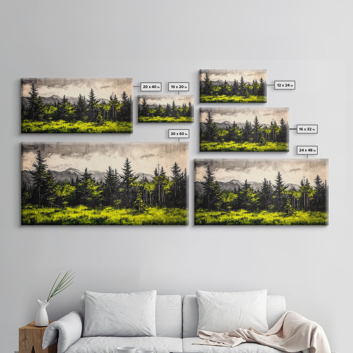 Green Forest, Mountain Landscape, Misty Trees, Framed Canvas Print, Nature Wall Art, Cabin Decor, Moody Landscape, Large Home Wall Art