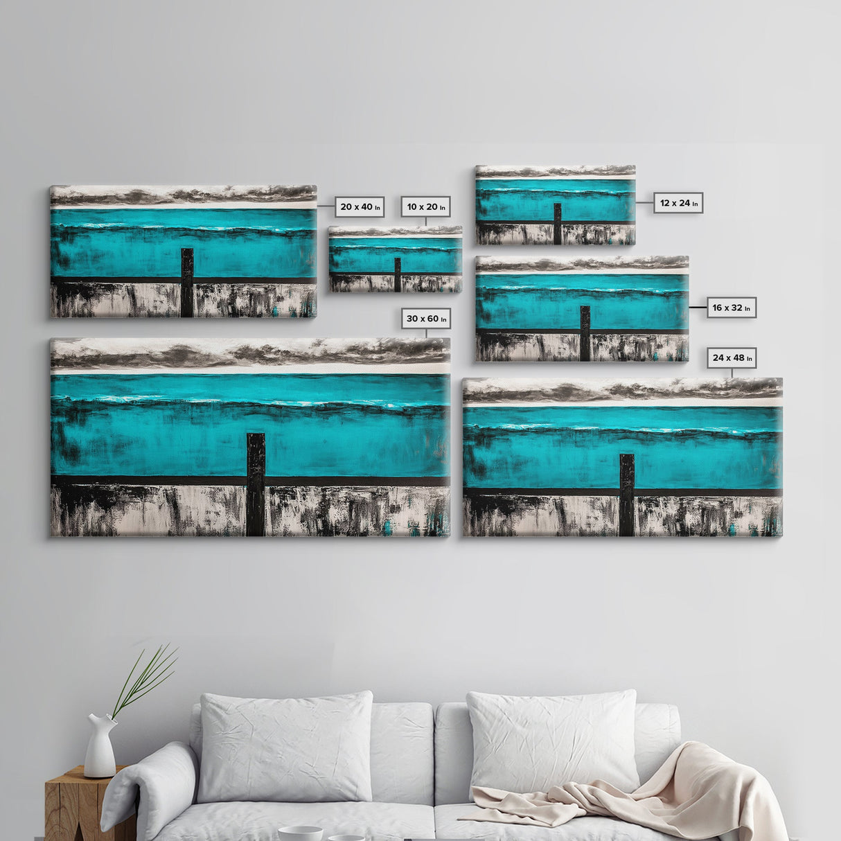 Geometric Waves, Abstract Ocean Art, Canvas Print, Contemporary Minimalist Painting, Blue Wall Decor, Large Modern Art