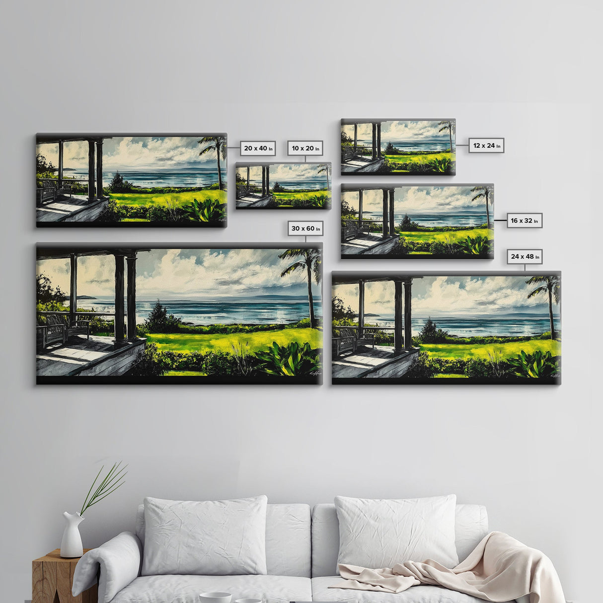 Tropical Beach View, Ocean Canvas Print, Relaxing Coastal Painting, Serene Landscape Wall Art, Living Room Decor, Framed Canvas Print