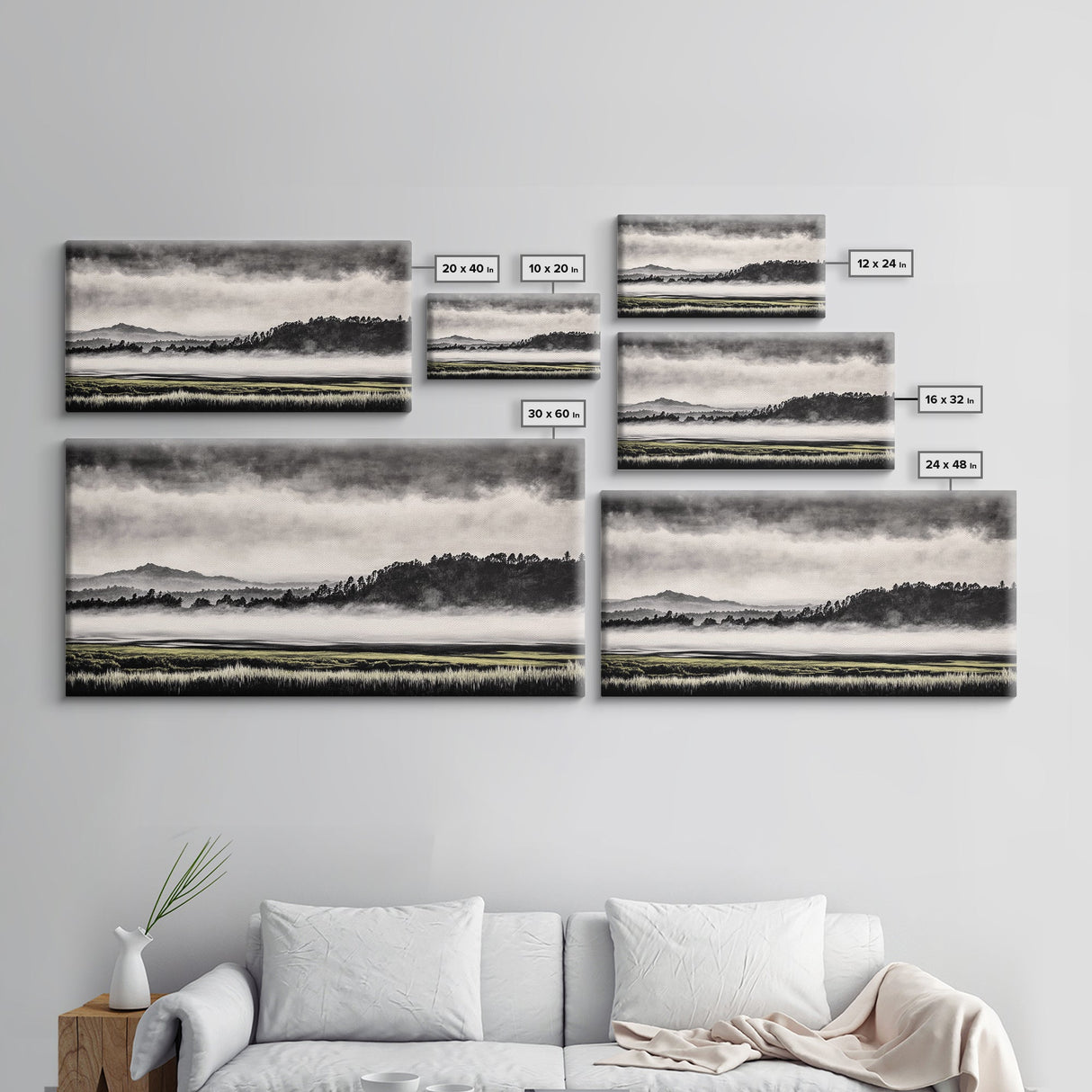 Misty Mountains, Black and White Art, Foggy Landscape, Canvas Print, Nature Wall Art, Minimalist Artwork, Bedroom Wall Decor