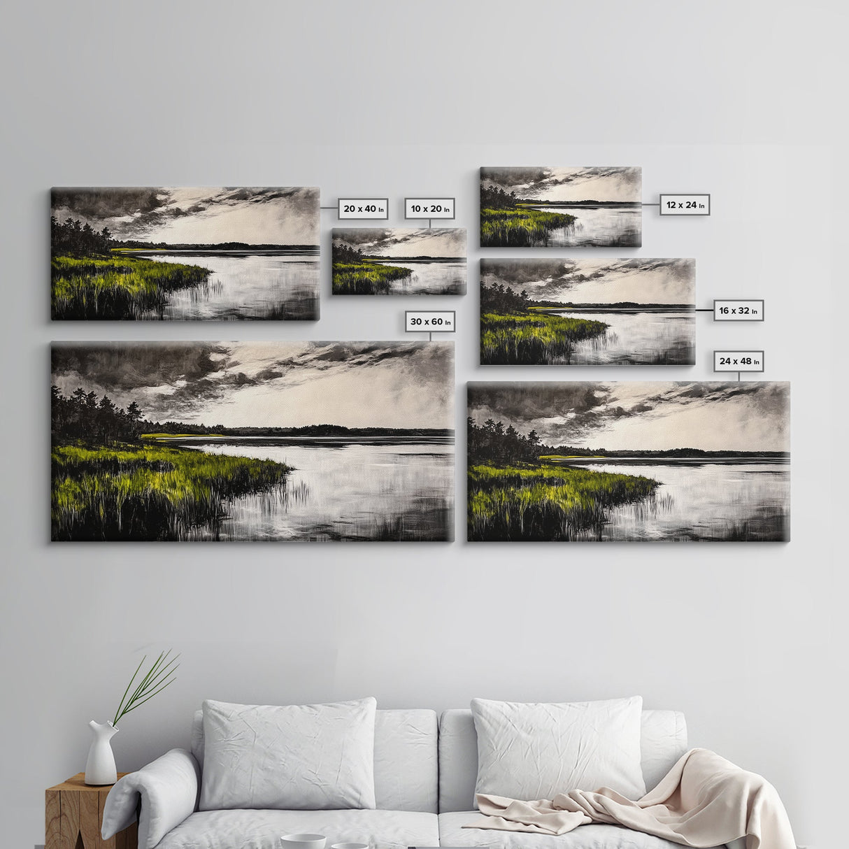 Marshland, Moody Sky, Lakeside View, Canvas Print, Nature Photography, Living Room Wall Art, Rustic Landscape, Neutral Tones Decor