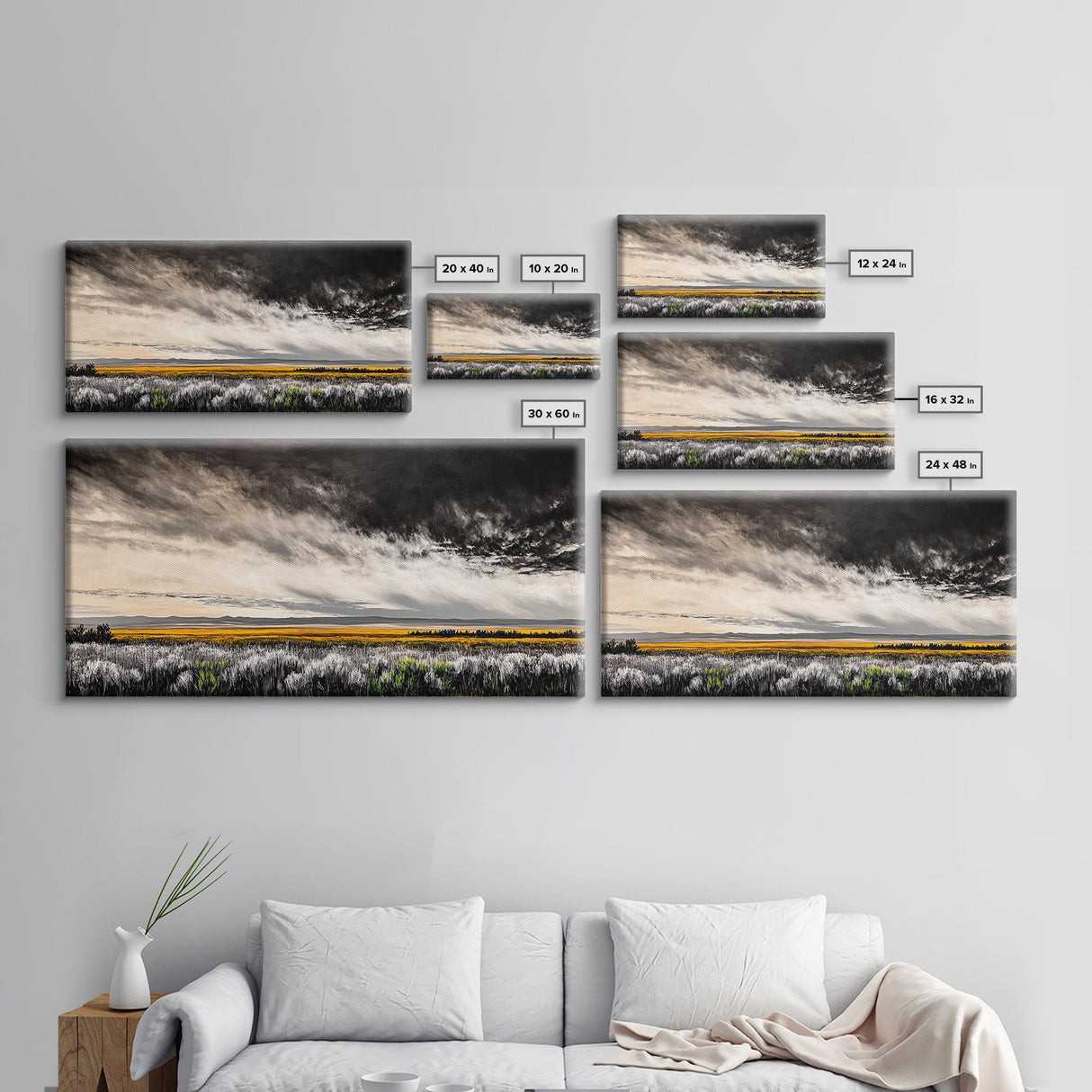 Open Field, Dramatic Sky, Autumn Horizon, Framed Canvas Print, Fall Landscape, Neutral Home Decor, Entryway Art, Rustic Wall Art