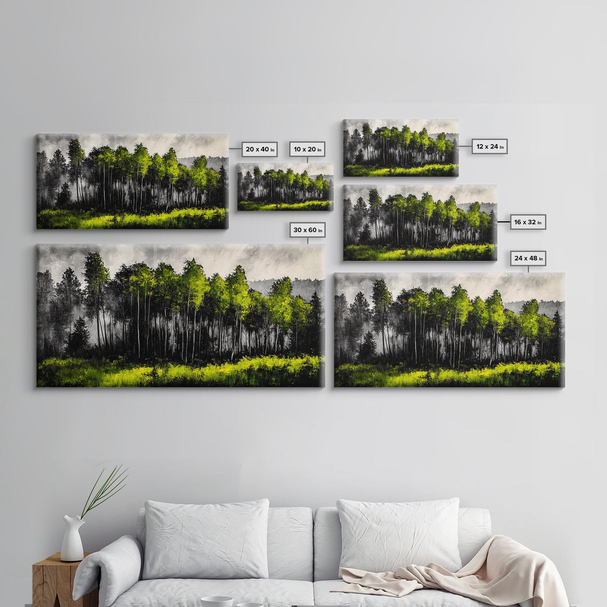 Misty Forest, Dark Green, Woodland Print, Nature Wall Art, Large Framed Artwork, Rustic Cabin Decor, Wilderness Painting, Moody Wall Art