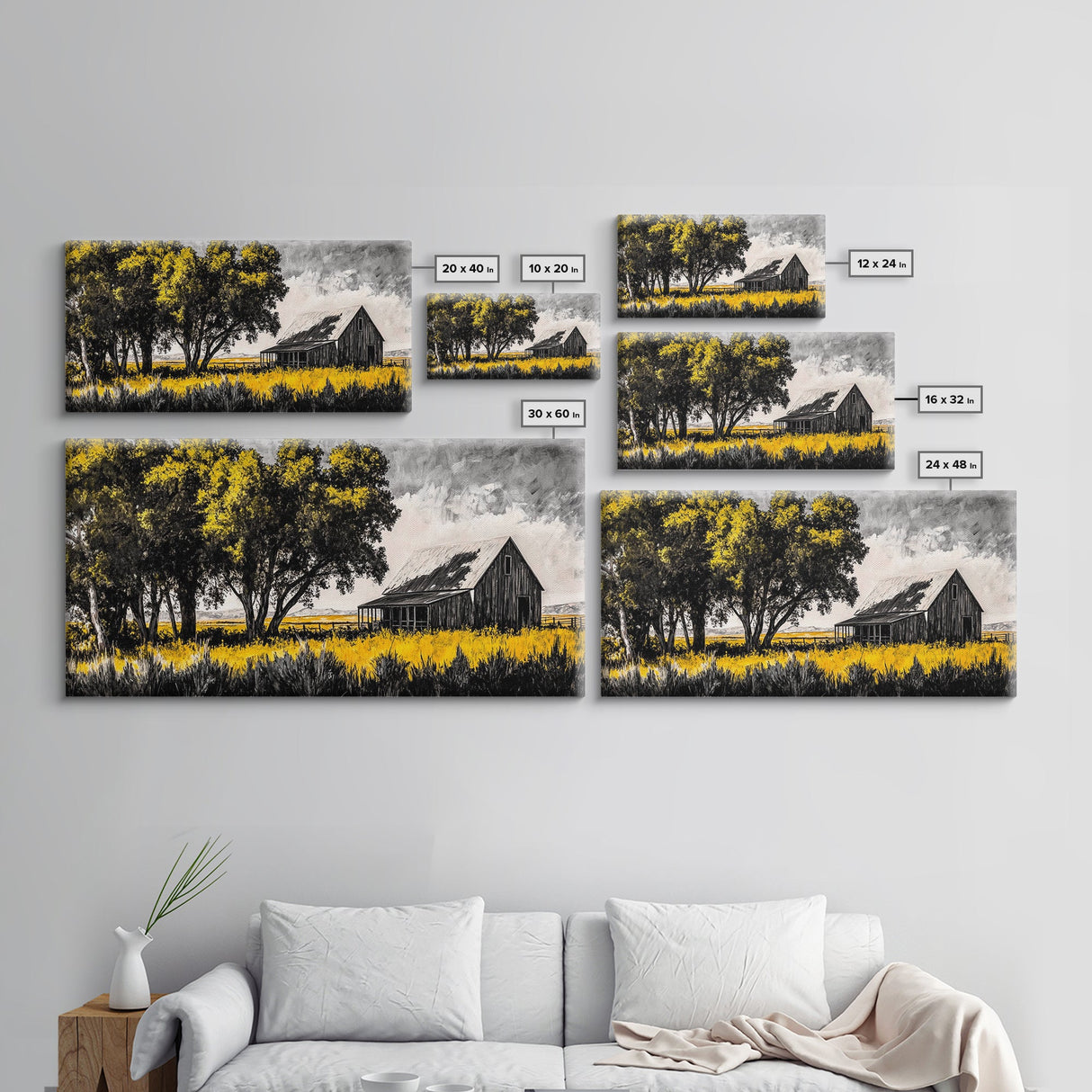 Rustic Barn, Country Wall Art, Western Farmhouse Decor, Black and White Art, Nature Landscape, Living Room Wall Art, Framed Canvas Print