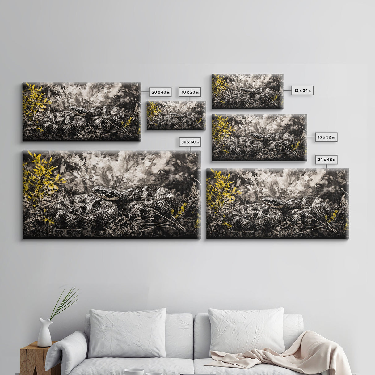 Coiled Snake, Wildlife Art, Nature Wall Art, Rustic Farmhouse Decor, Monochrome Art, Animal Painting, Bedroom Wall Art, Canvas Print