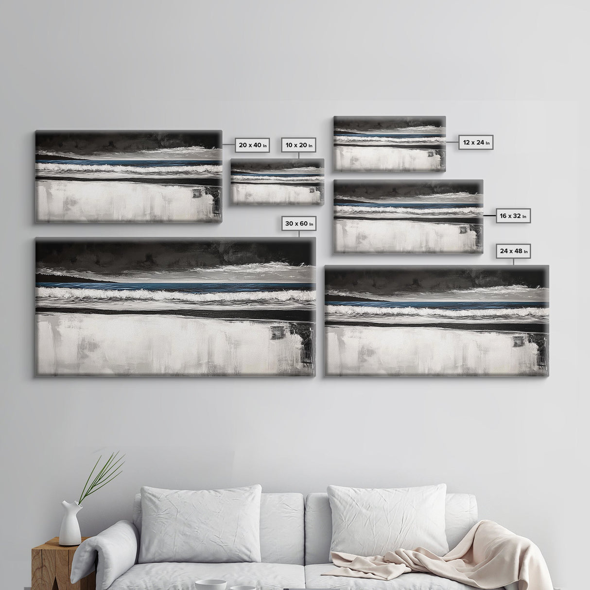 Stormy Beach, Coastal Landscape, Black and White Ocean Art, Moody Seascape, Nautical Home Decor, Modern Minimalist Art, Canvas Print
