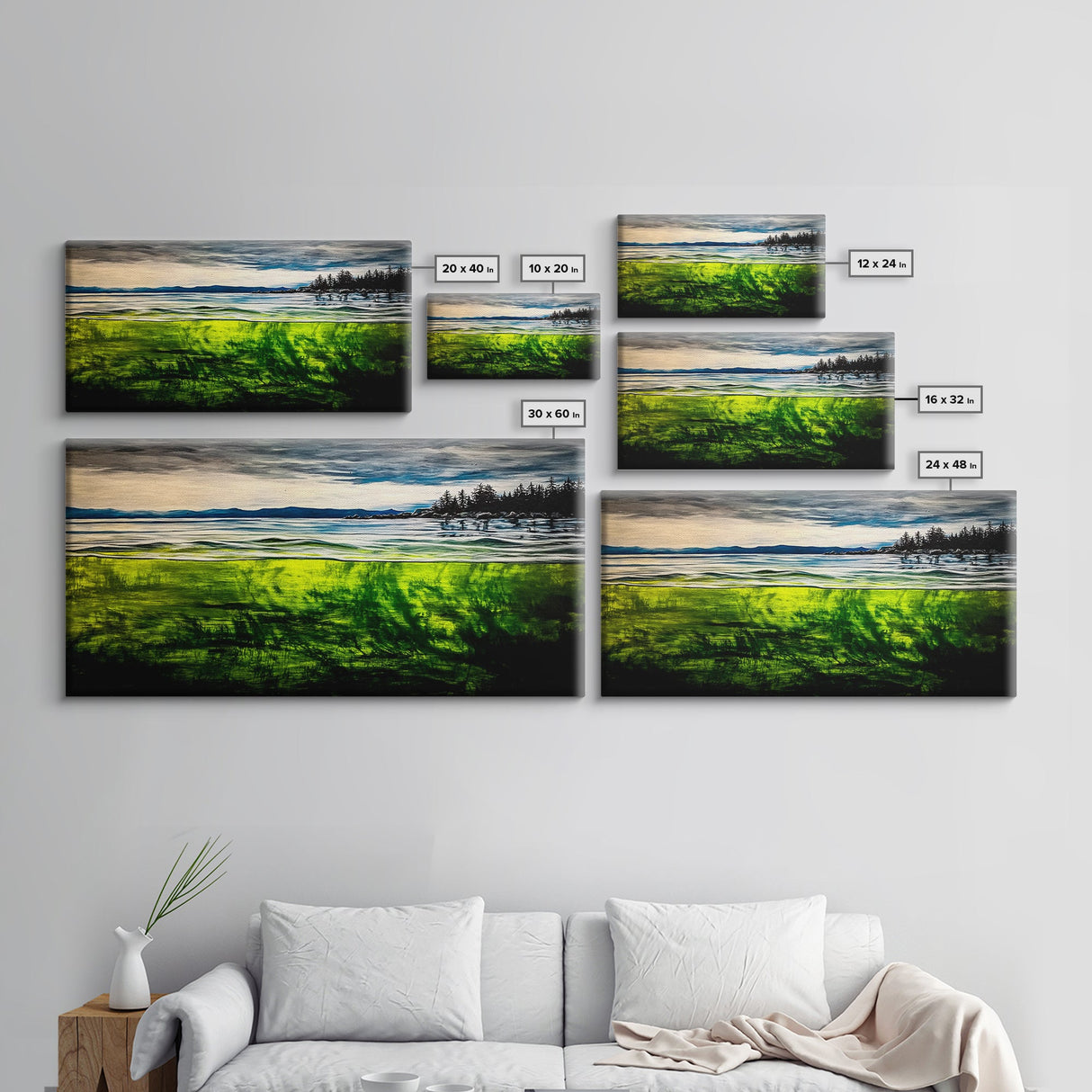 Coastal Reflection, Ocean Shore, Tranquil Seascape, Minimalist Beach Art, Nature Landscape Painting, Bedroom Wall Art, Framed Canvas Print