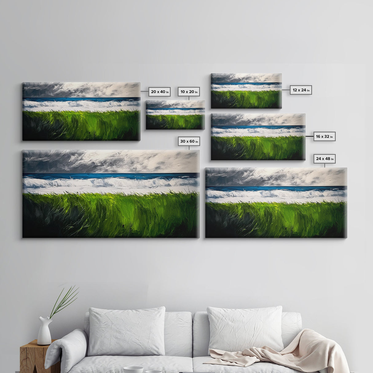 Ocean Waves, Beach Grass, Coastal Landscape, Serene Wall Art, Nature Inspired Home Decor, Framed Canvas Print, Living Room Art