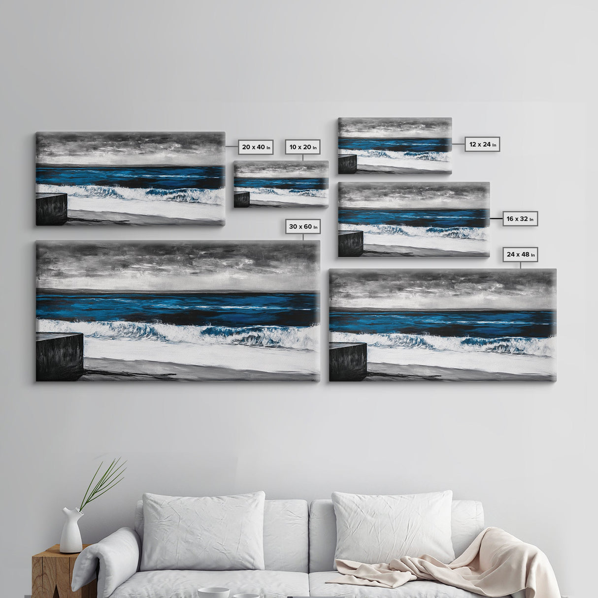 Ocean Waves, Moody, Blue, Coastal, Framed Canvas Print, Seascape Painting, Beach House Decor, Nautical Wall Art, Large Wall Art