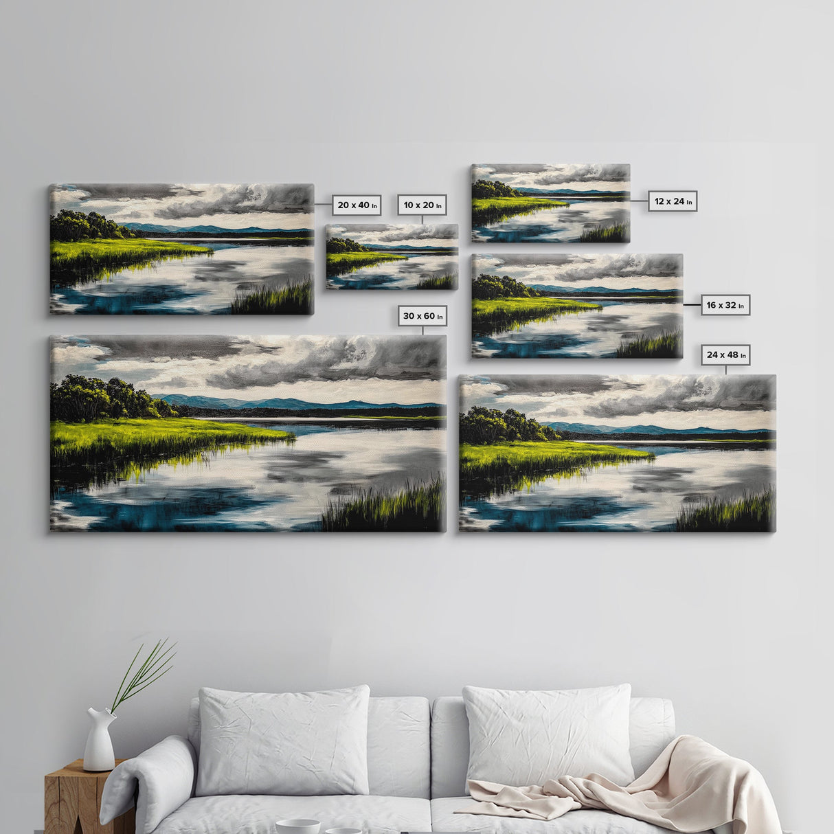 Serene River, Nature Landscape, Green Fields, Peaceful Wall Art, Modern Rustic Decor, Living Room Art, Scenic View, Canvas Print
