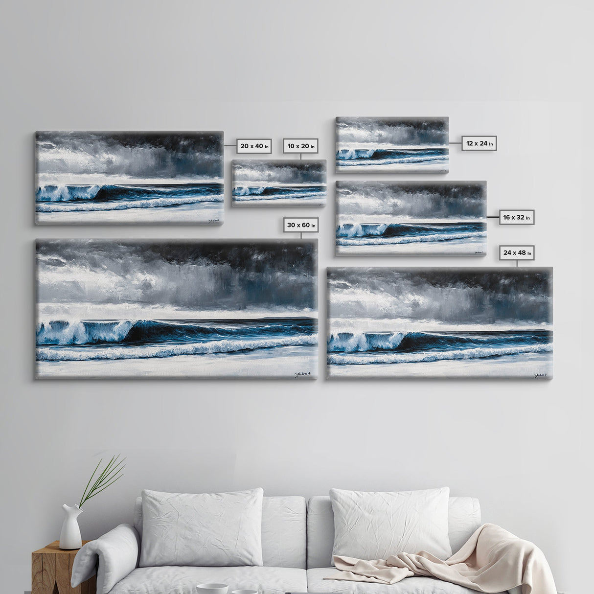 Stormy Ocean, Dramatic Seascape, Blue Waves, Coastal Decor, Moody Beach Art, Modern Wall Decor, Large Statement, Framed Canvas Print