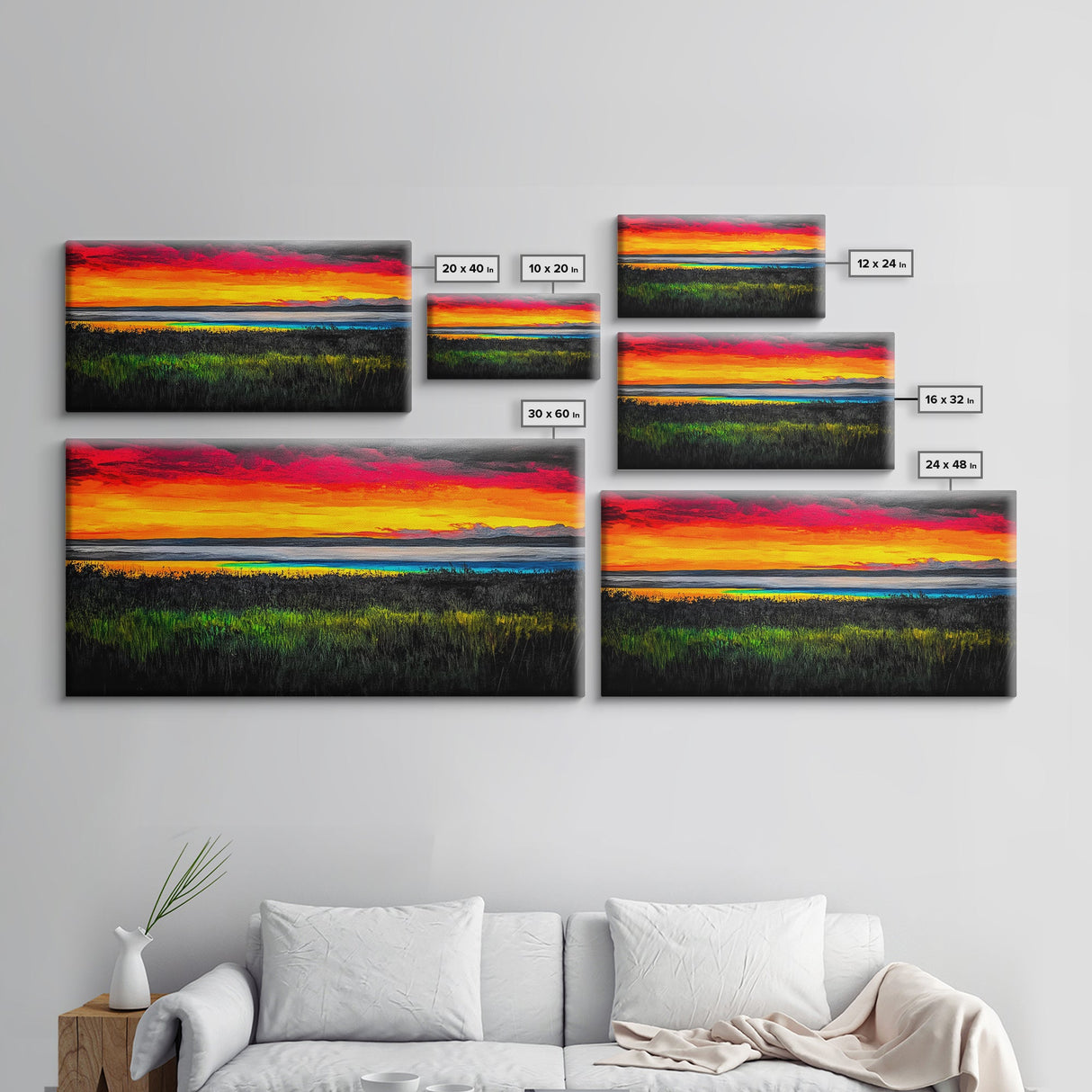 Colorful Sunset, Ocean Horizon, Bright Abstract, Vibrant Beach Art, Contemporary Landscape, Statement Piece, Canvas Print