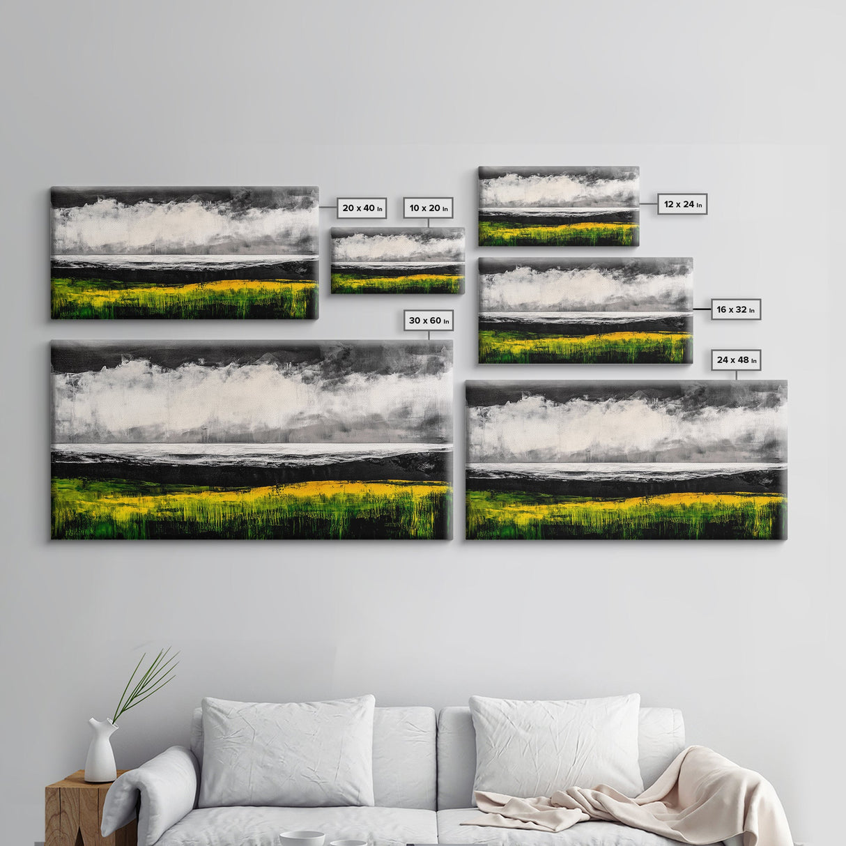 Abstract Coastal Art, Ocean Horizon, Dramatic Sky, Framed Canvas Print, Large Wall Art, Modern Living Room Decor, Beach House Art