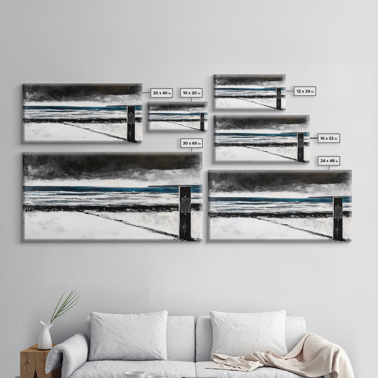 Stormy Beach Scene, Moody Ocean Painting, Coastal Wall Art, Dark Seascape Print, Framed Canvas Print, Dramatic Home Decor