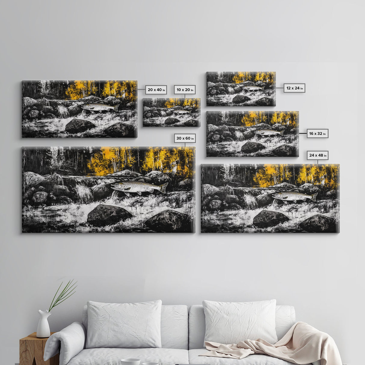 Fishing Art, River Scene, Nature Wall Art, Rustic Cabin Decor, Wildlife Painting, Framed Canvas Print, Lodge Wall Art, Autumn Landscape