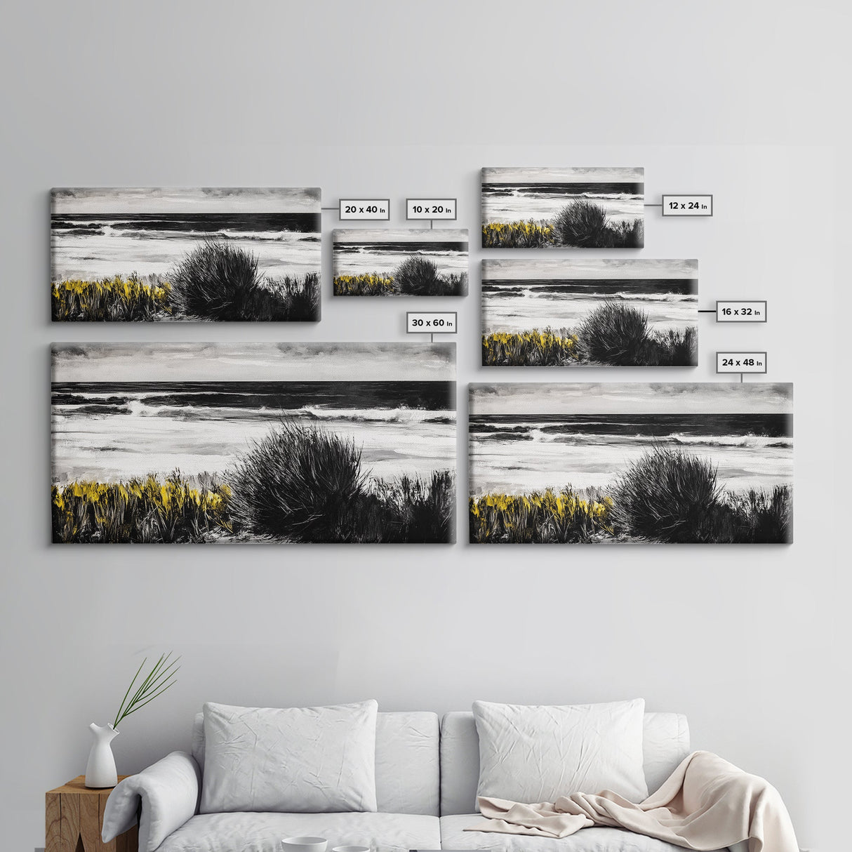 Ocean Waves, Coastal Scene, Beach House Art, Seaside Decor, Black and White Seascape, Framed Canvas Print, Minimalist Art, Nature Painting