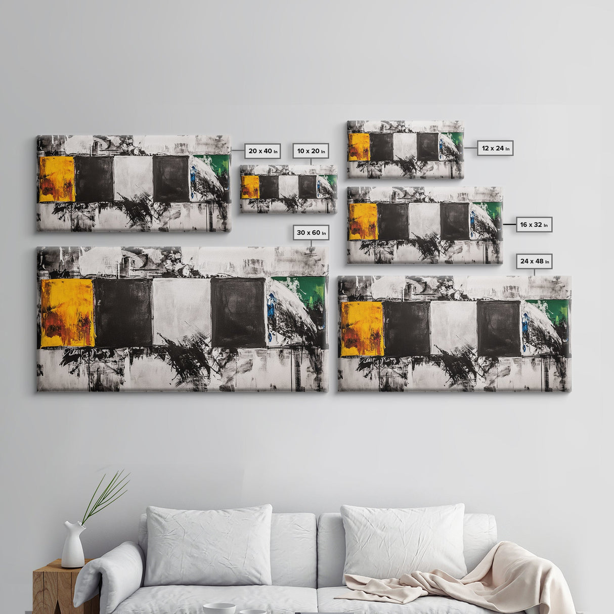 Abstract Blocks, Modern Geometric Art, Black and White Canvas Print, Colorful Wall Decor, Living Room Art, Framed Canvas Print