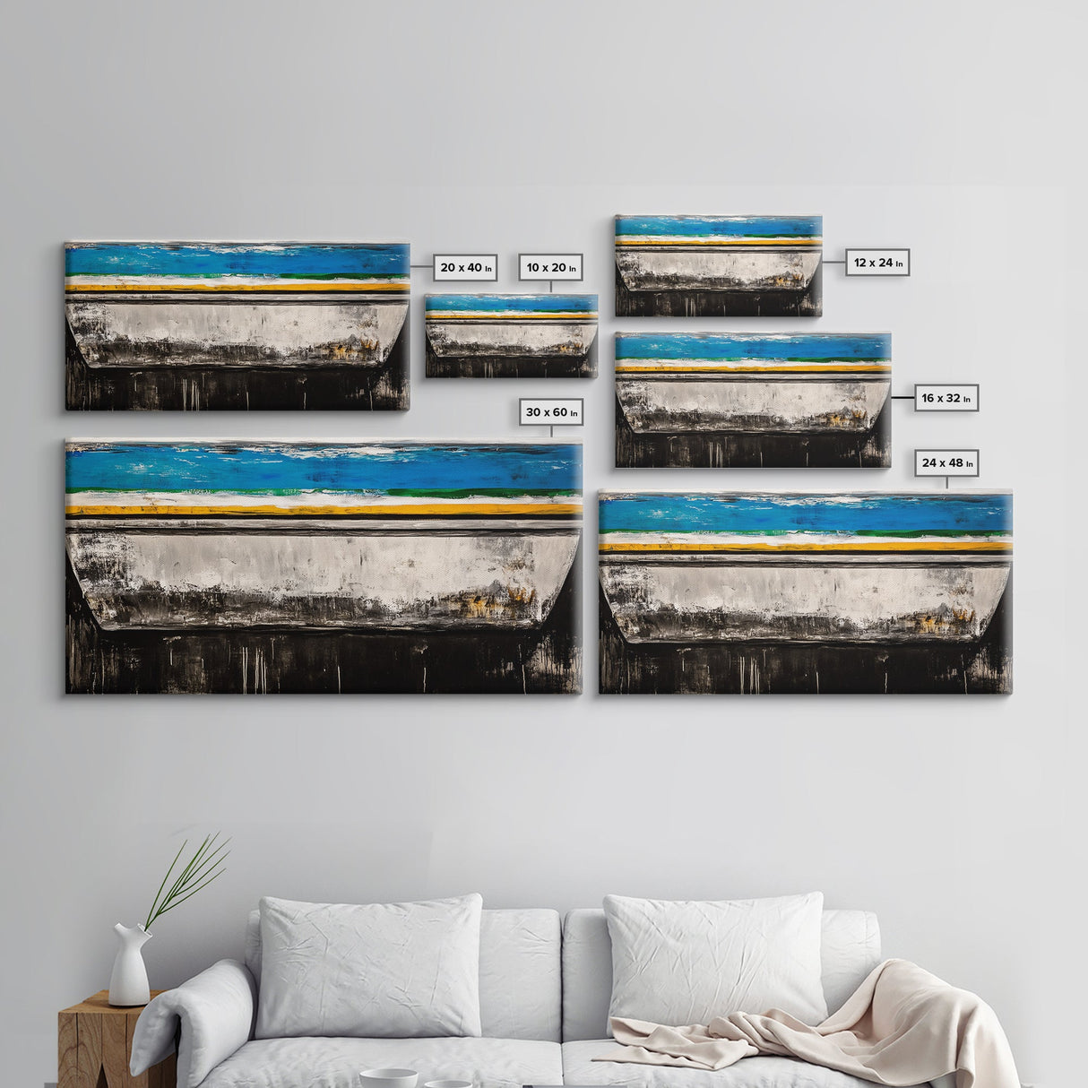 Abstract Boat, Coastal Wall Art, Nautical Decor, Large Canvas Print, Beach House Art, Modern Art, Living Room Wall Art, Blue Art