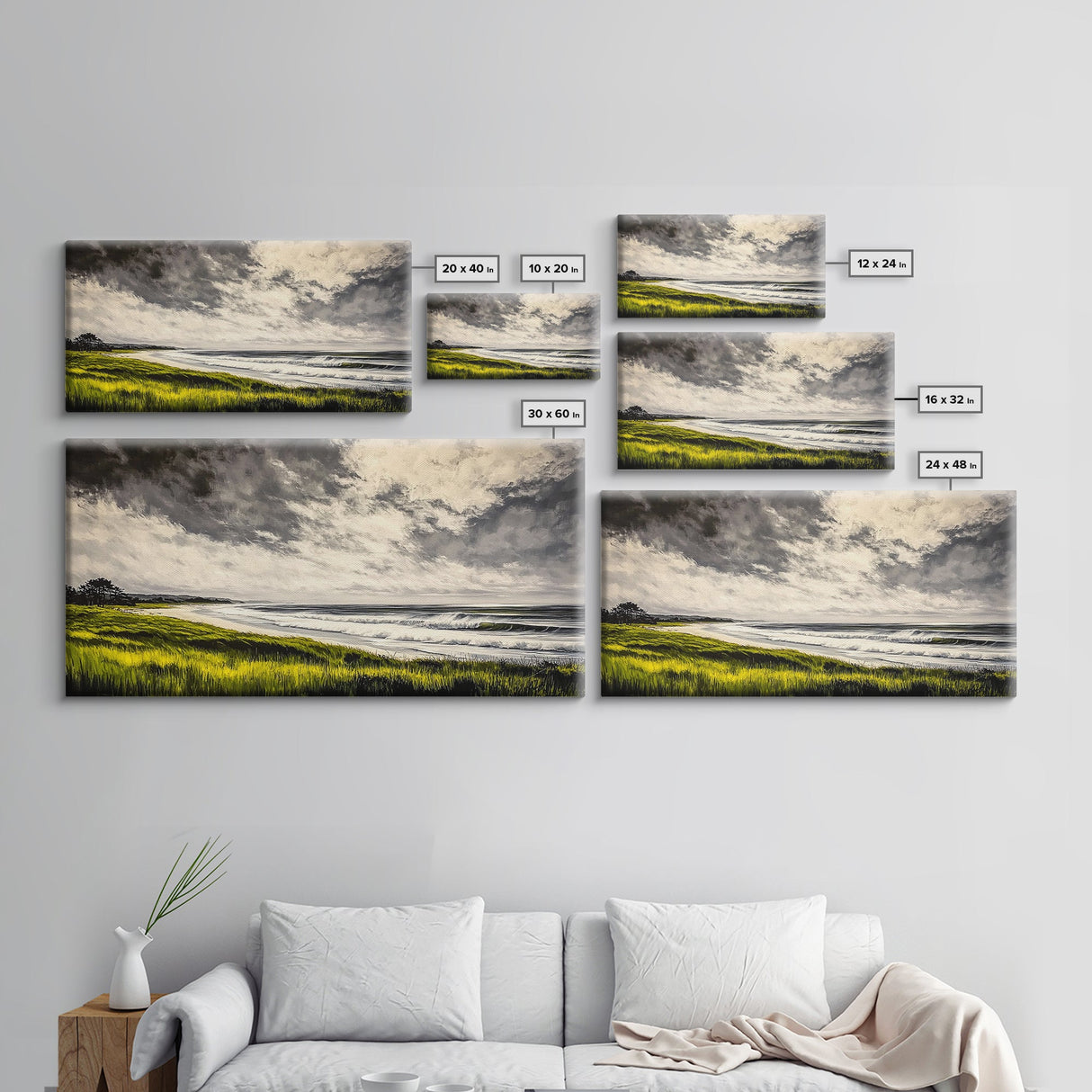 Seaside Serenity, Stormy Ocean, Beach Wall Art, Nature Inspired Decor, Moody Coastal Scene, Yellow Grass, Living Room Artwork, Canvas Print