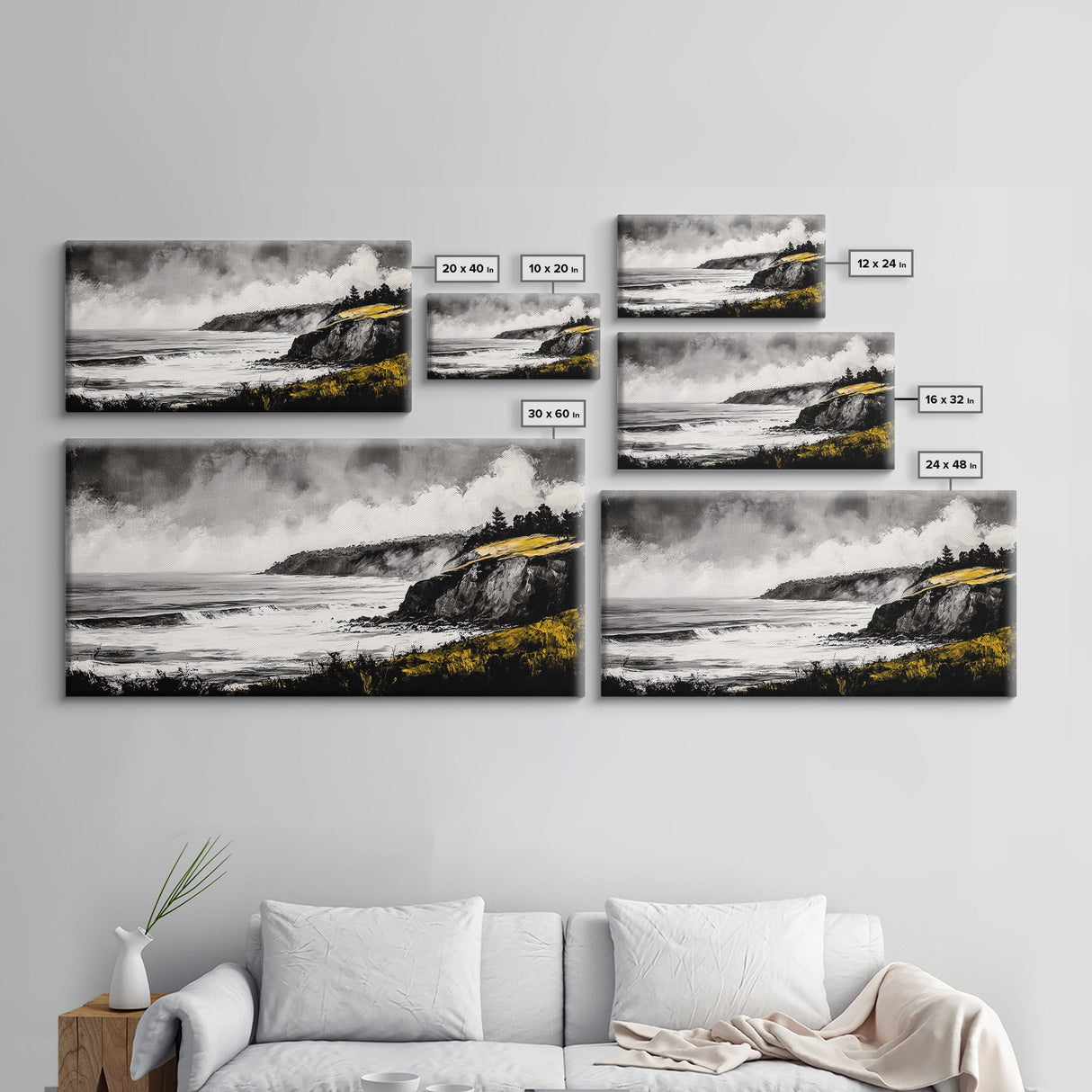 Rugged Coast, Ocean Horizon, Green Cliffs, Canvas Print, Coastal Landscape, Nautical Wall Art, Modern Home Decor, Living Room Art