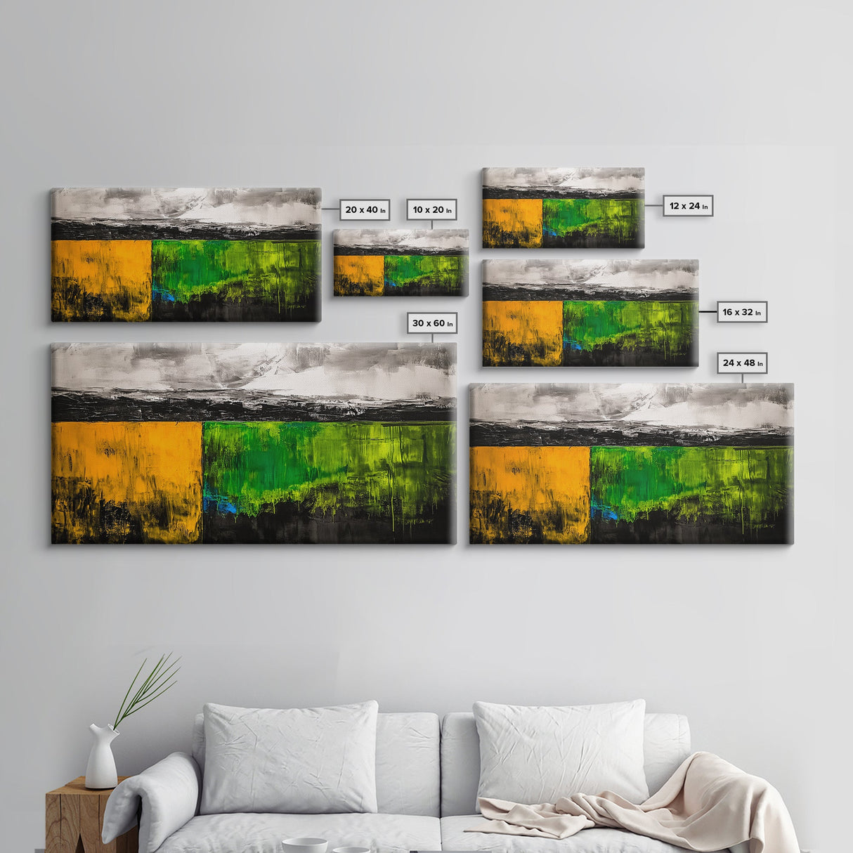Abstract Landscape, Minimalist Art, Modern Wall Decor, Framed Canvas Print, Green and Gold Wall Art, Contemporary Home Decor