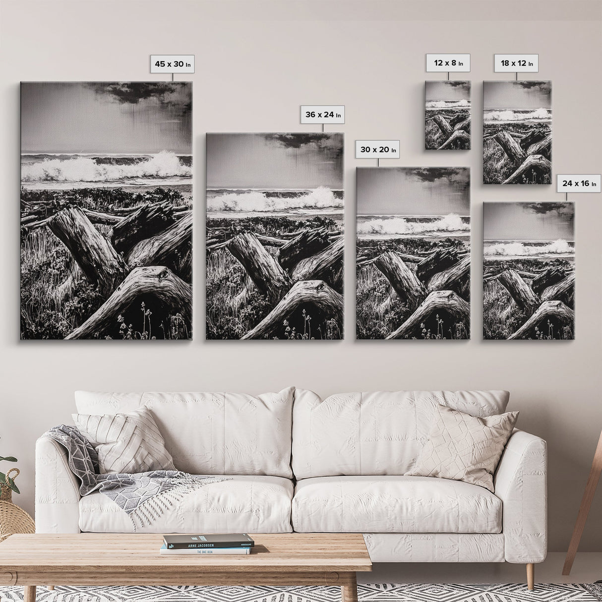 Ocean Waves, Stormy Sky, Framed Canvas Print, Coastal Wall Art, Black and White Seascape, Beach House Decor, Nautical Art, Modern Style
