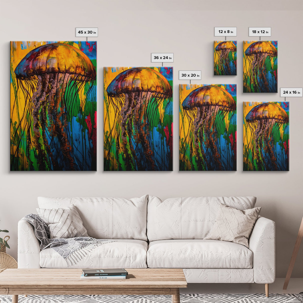 Jellyfish Abstract Art, Vibrant Ocean Painting, Colorful Marine Life Decor, Coastal Nautical Gift, Beach House Wall Art, Canvas Print