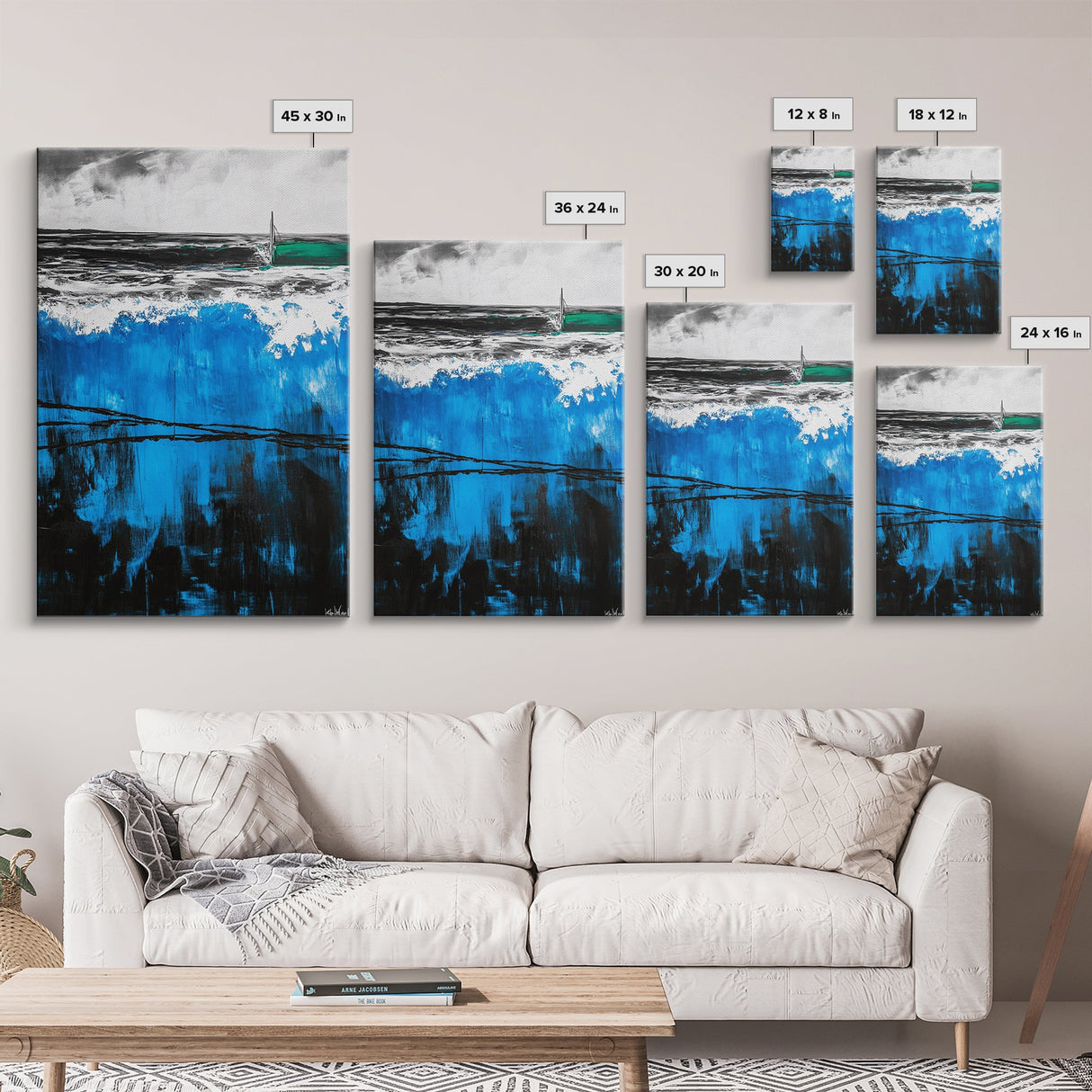 Ocean Waves, Abstract Seascape, Blue Wall Art, Coastal Decor, Modern Nautical, Large Wall Art, Living Room, Canvas Print, Gift Idea