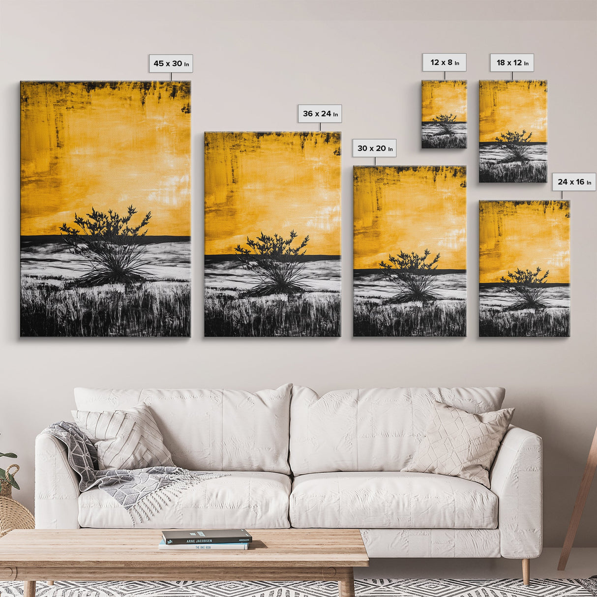 Golden Horizon, Minimalist Desert Art, Warm Sunset Tones, Contemporary Landscape, Boho Home Decor, Framed Canvas Print, Gift Idea