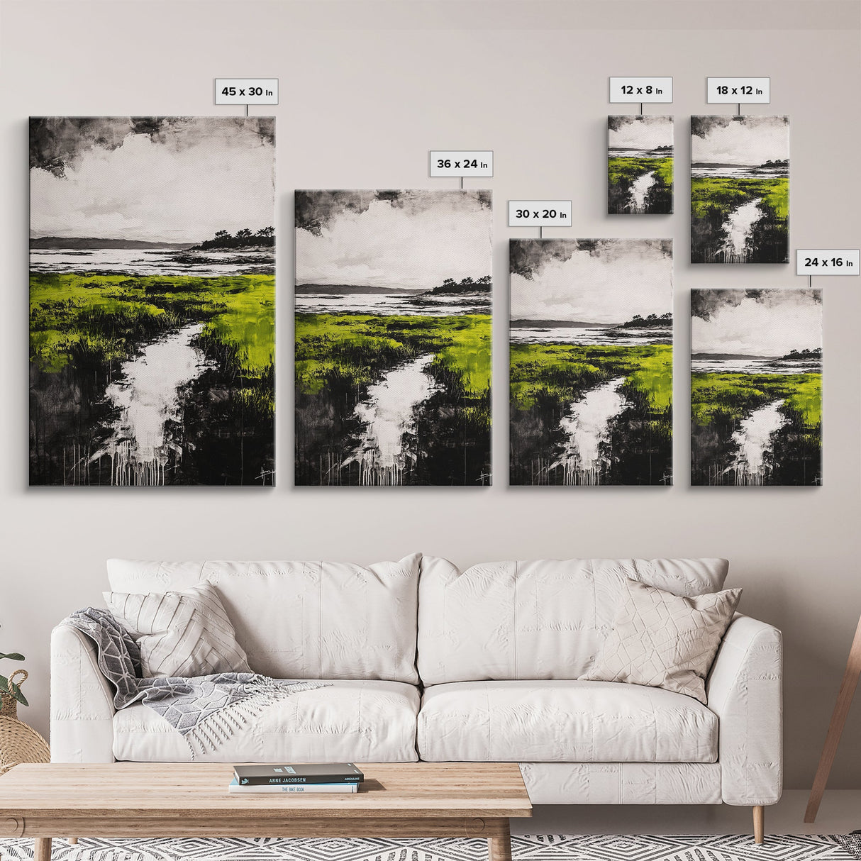 Marsh, Coastal Greenery, Landscape Wall Art, Framed Canvas Print, Nature Aesthetic, Living Room Decor, Serene Scenic View, Rustic Style