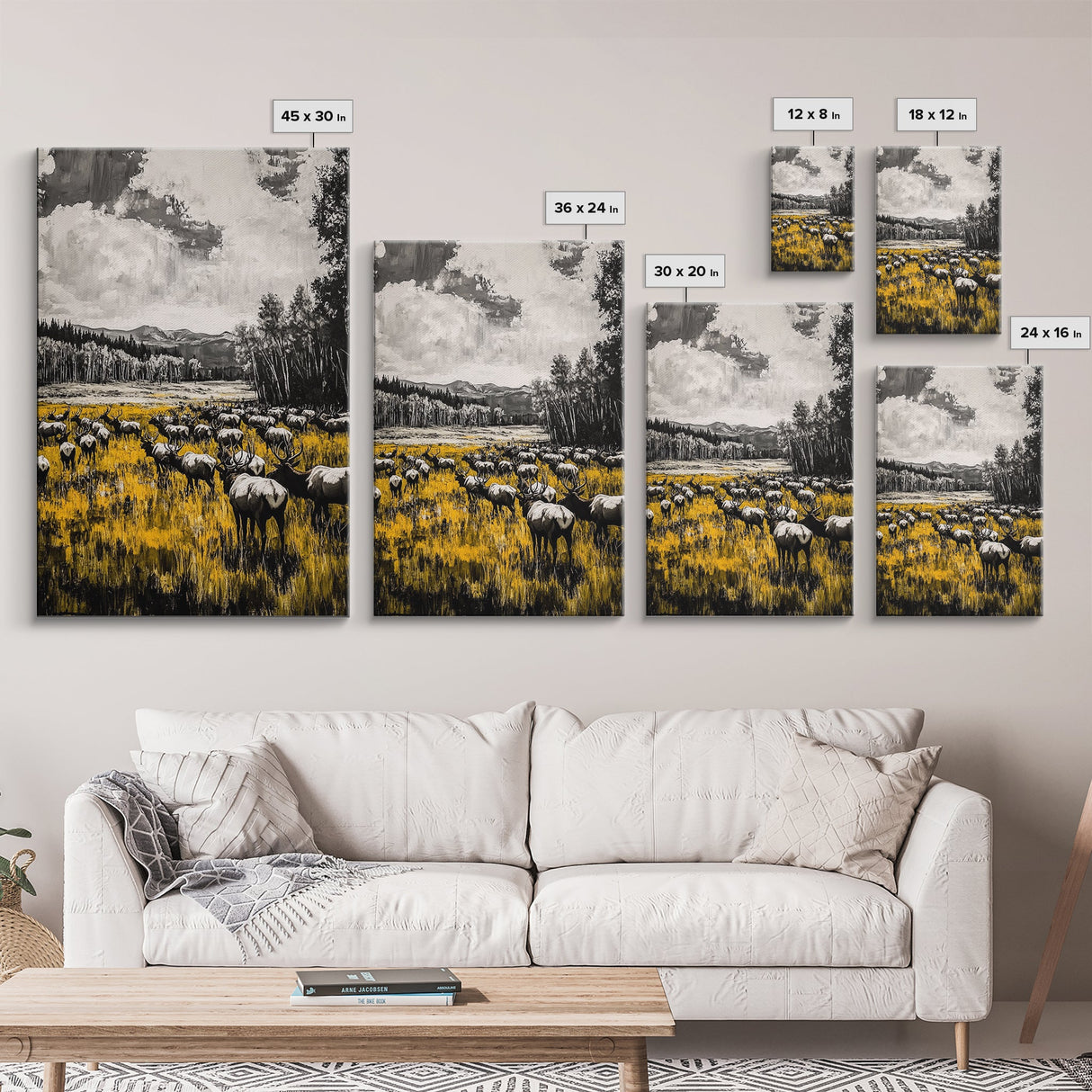 Elk Herd, Autumn Field, Wildlife Wall Art, Canvas Print, Rustic Home Decor, Cabin Aesthetic, Mountain Scene, Nature Photography