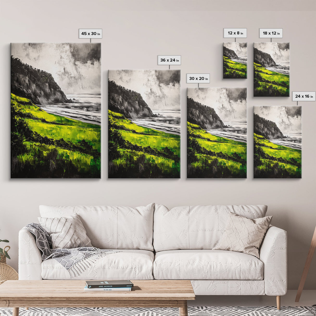 Coastal Cliffs, Vibrant Green, Canvas Print, Beach Wall Art, Nature Photography, Scenic View, Ocean Decor, Living Room Wall Art