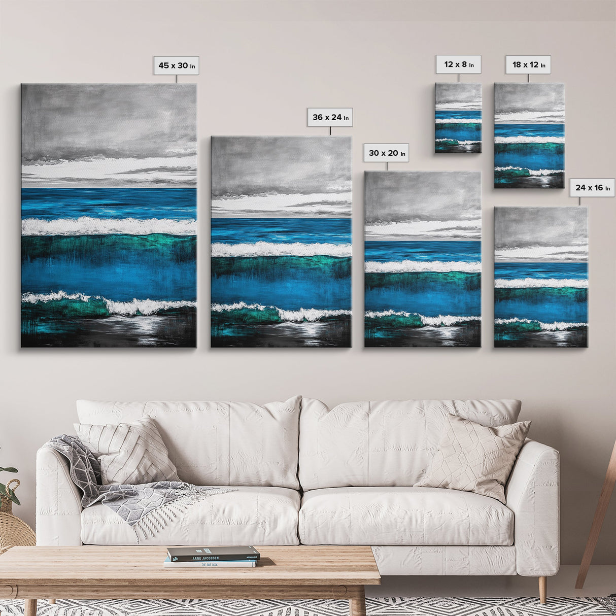 Ocean Waves, Coastal Abstract, Bold Blue, Canvas Print, Beach Wall Art, Modern Minimalist Painting, Bedroom Wall Decor