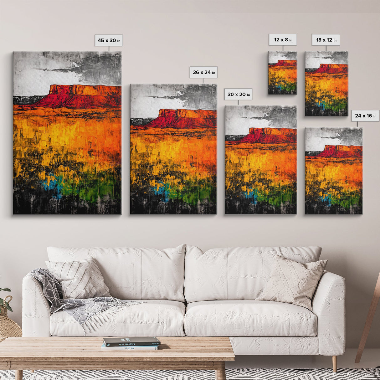 Desert Mesa, Western Landscape, Bold Color Wall Art, Sunset Painting, Southwest Decor, Bohemian Style, Framed Canvas Print