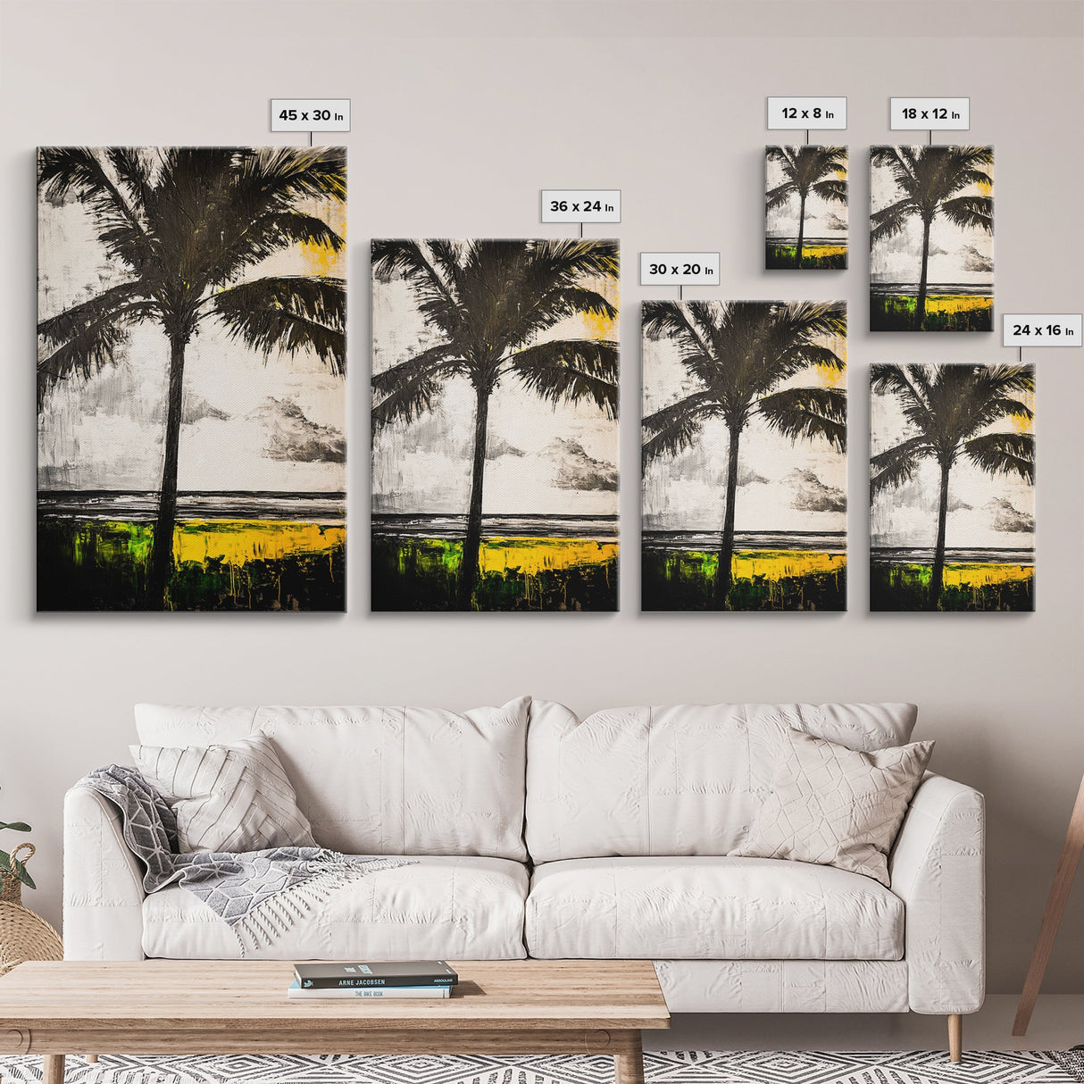 Palm Tree, Tropical Wall Art, Beach House Decor, Relaxing Coastal Print, Island Aesthetic, Monochrome Painting, Framed Canvas Print