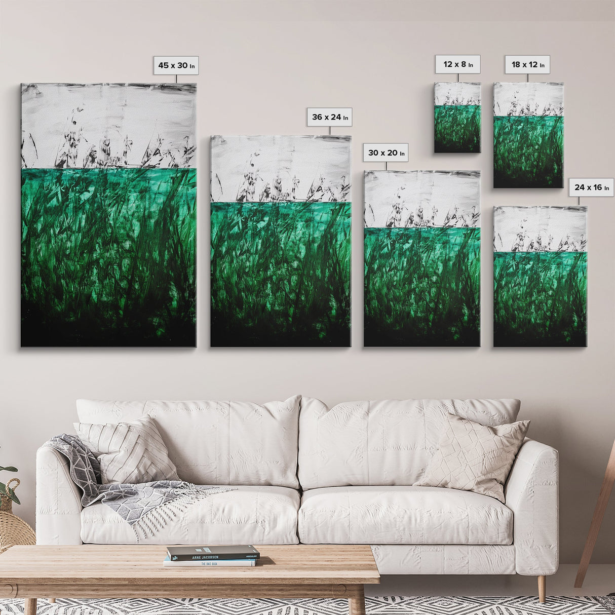 Abstract Grassland, Green Nature Art, Minimalist Botanical Wall Decor, Earthy Modern Print, Framed Canvas Print, Living Room Wall Art
