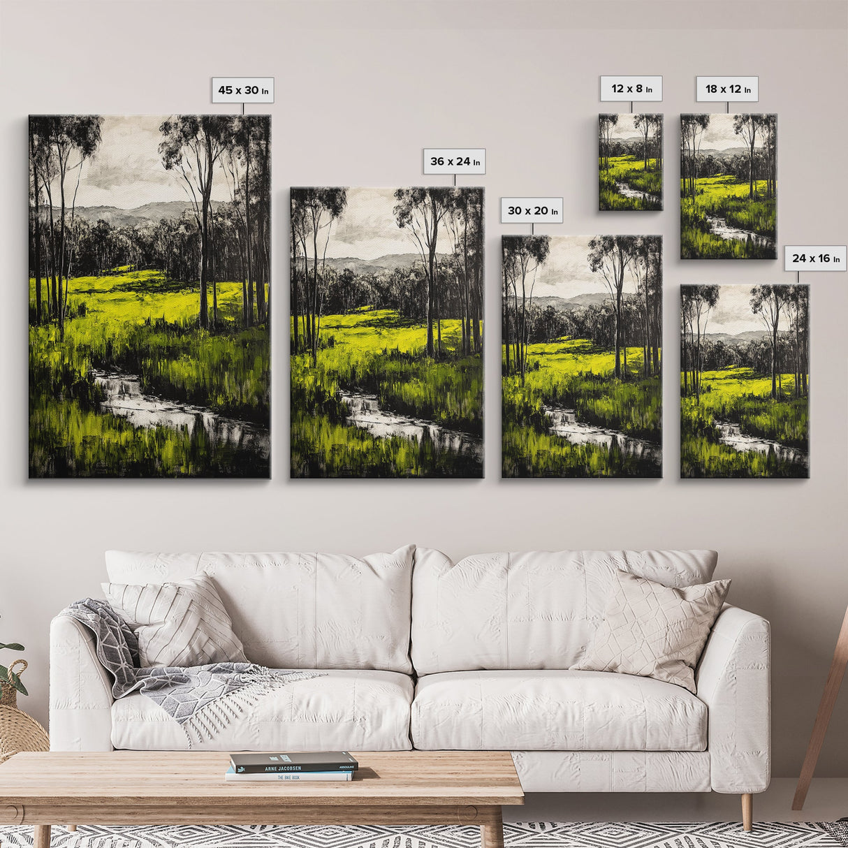 Green Meadow, Forest, Landscape Art, Nature Print, Framed Canvas Print, Bedroom Wall Art, Rustic Home Decor, Boho Aesthetic