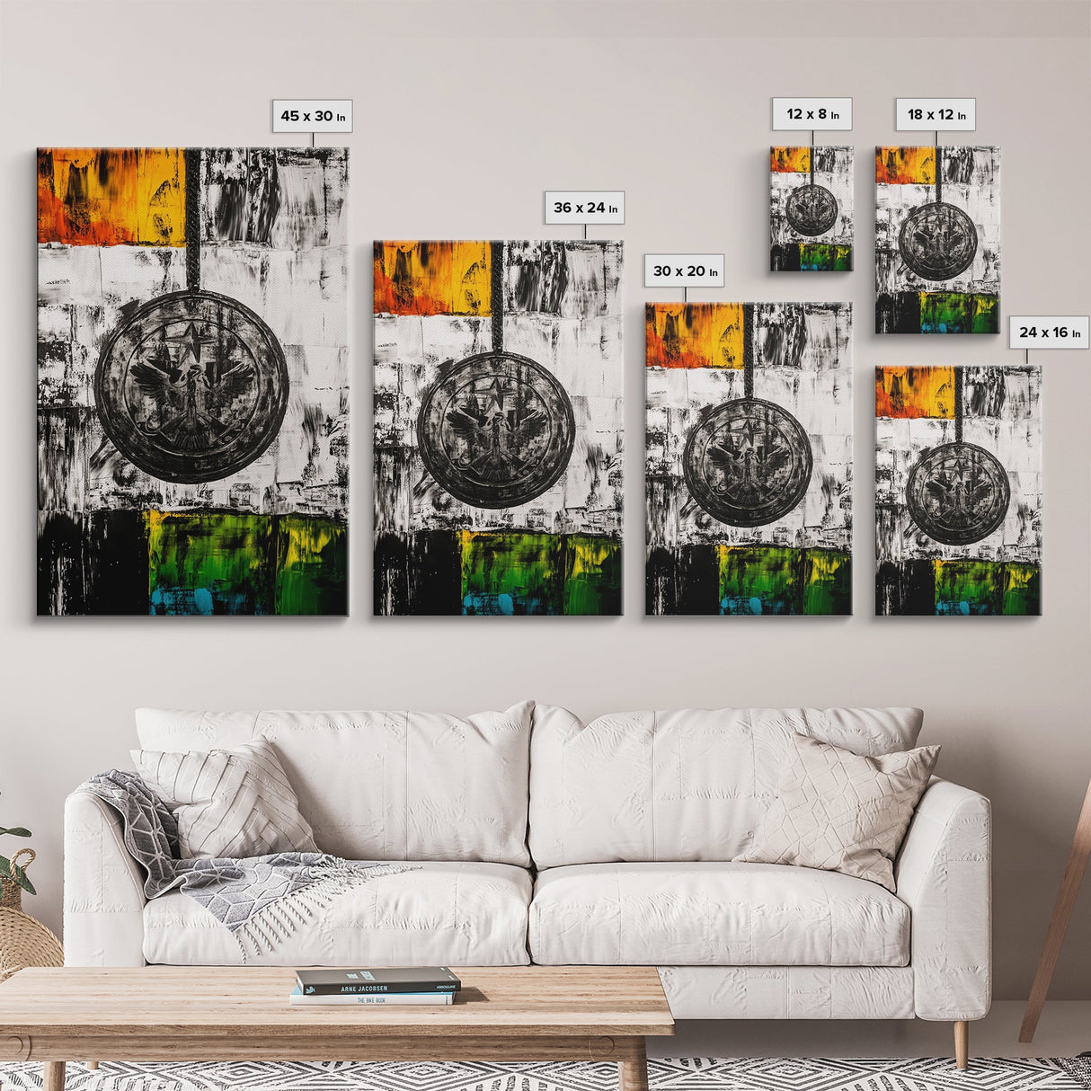 Military Emblem, Abstract, Grunge Art, Symbolic Print, Framed Canvas Print, Office Wall Decor, Patriotic Art, Industrial Style