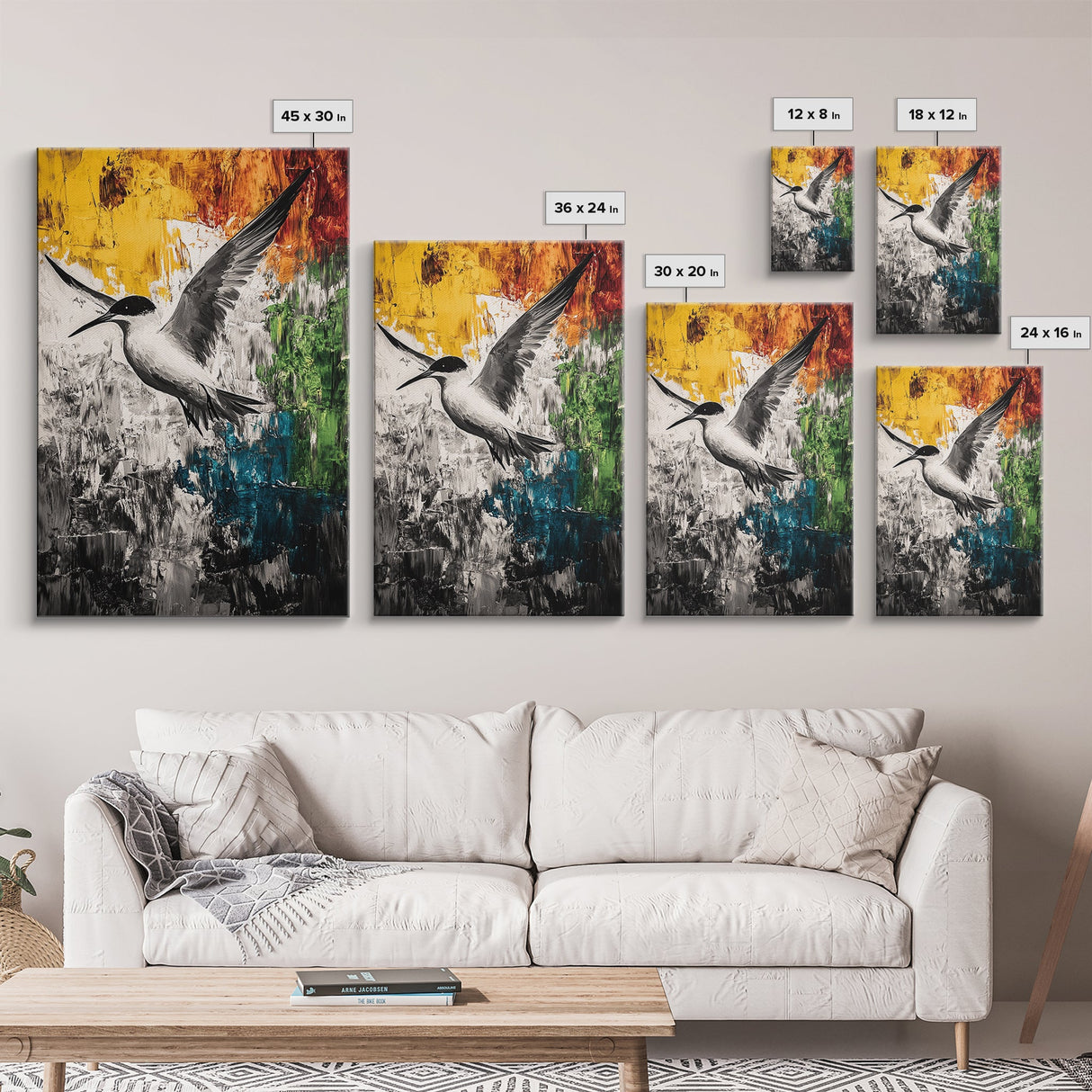 Abstract Bird, Colorful Nature Art, Modern Wildlife Painting, Coastal Framed Canvas Print, Boho Wall Art, Nature Lover Gift, Bedroom Decor