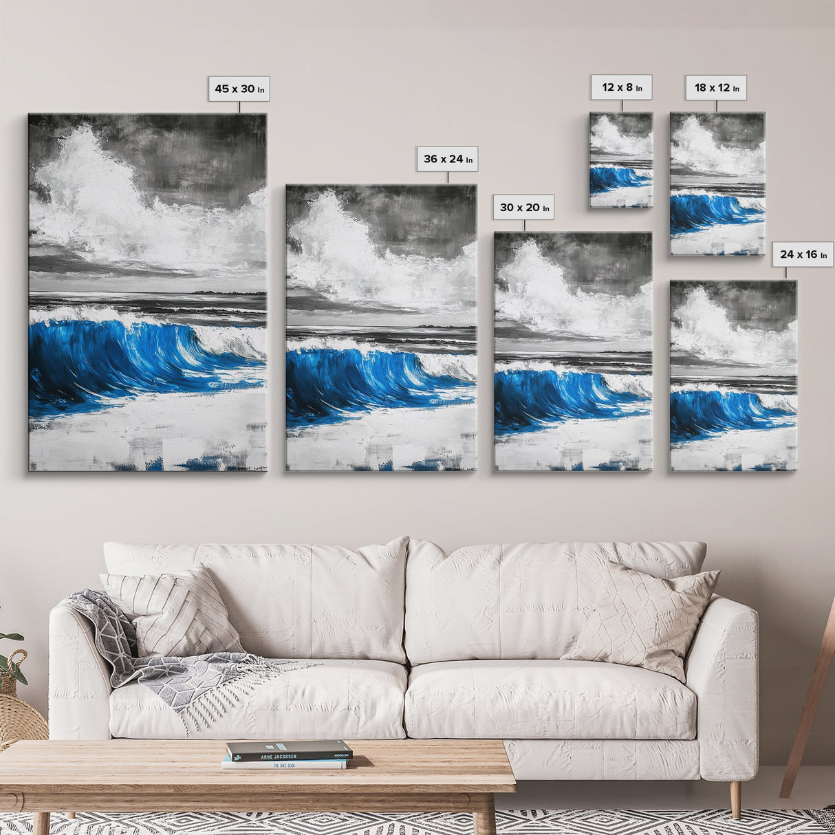 Blue Ocean Wave, Surfing Wall Art, Coastal Beach Print, Nautical Home Decor, Framed Canvas Print, Large Wall Art, Minimalist Seascape