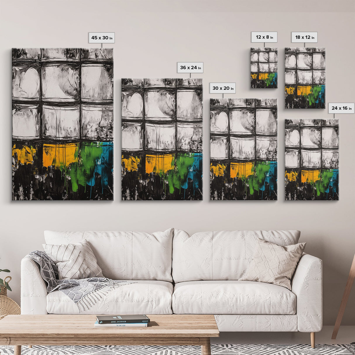 Abstract Windows, Modern Wall Art, Black and White Geometric Print, Industrial Home Decor, Framed Canvas Print, Contemporary Office Art