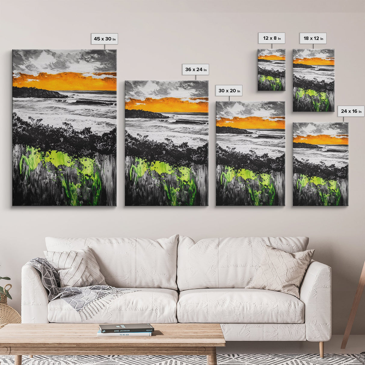 Sunset Ocean, Coastal Wall Art, Black White Seascape, Framed Canvas Print, Beach House Decor, Dramatic Sky, Nautical Artwork