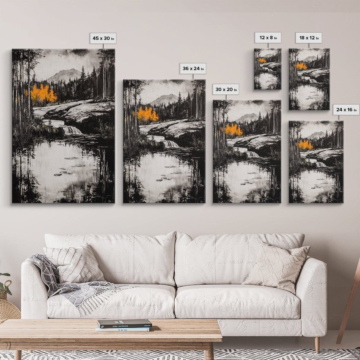 Mountain Stream, Autumn Forest, Nature Landscape Art, Cabin Decor, Wilderness Scenic Print, Living Room Wall Art, Canvas Print