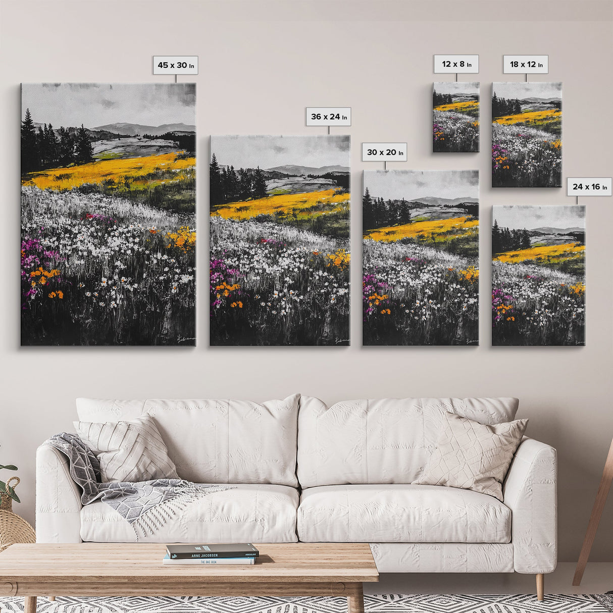 Wildflower Meadow, Mountain Art, Framed Canvas Print, Nature Wall Art, Vibrant Floral Painting, Spring Landscape Art, Living Room Decor