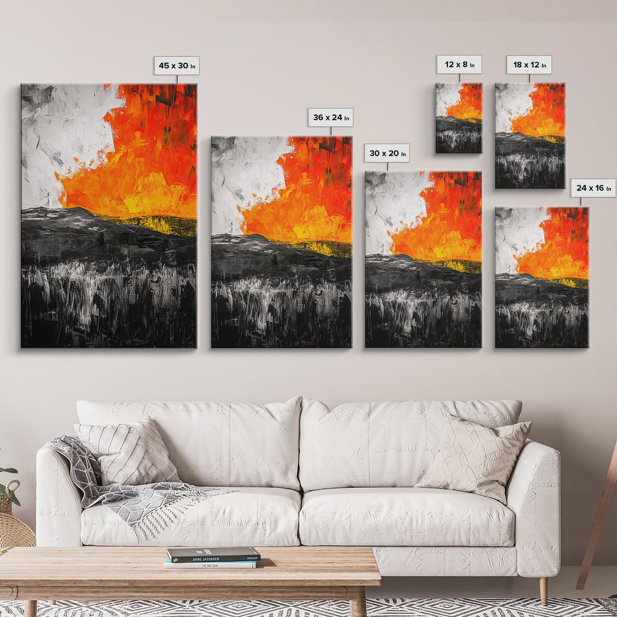 Fiery Abstract, Bold Modern Art, Framed Canvas Print, Contemporary Wall Art, Orange and Black Decor, Living Room Art, Statement Piece