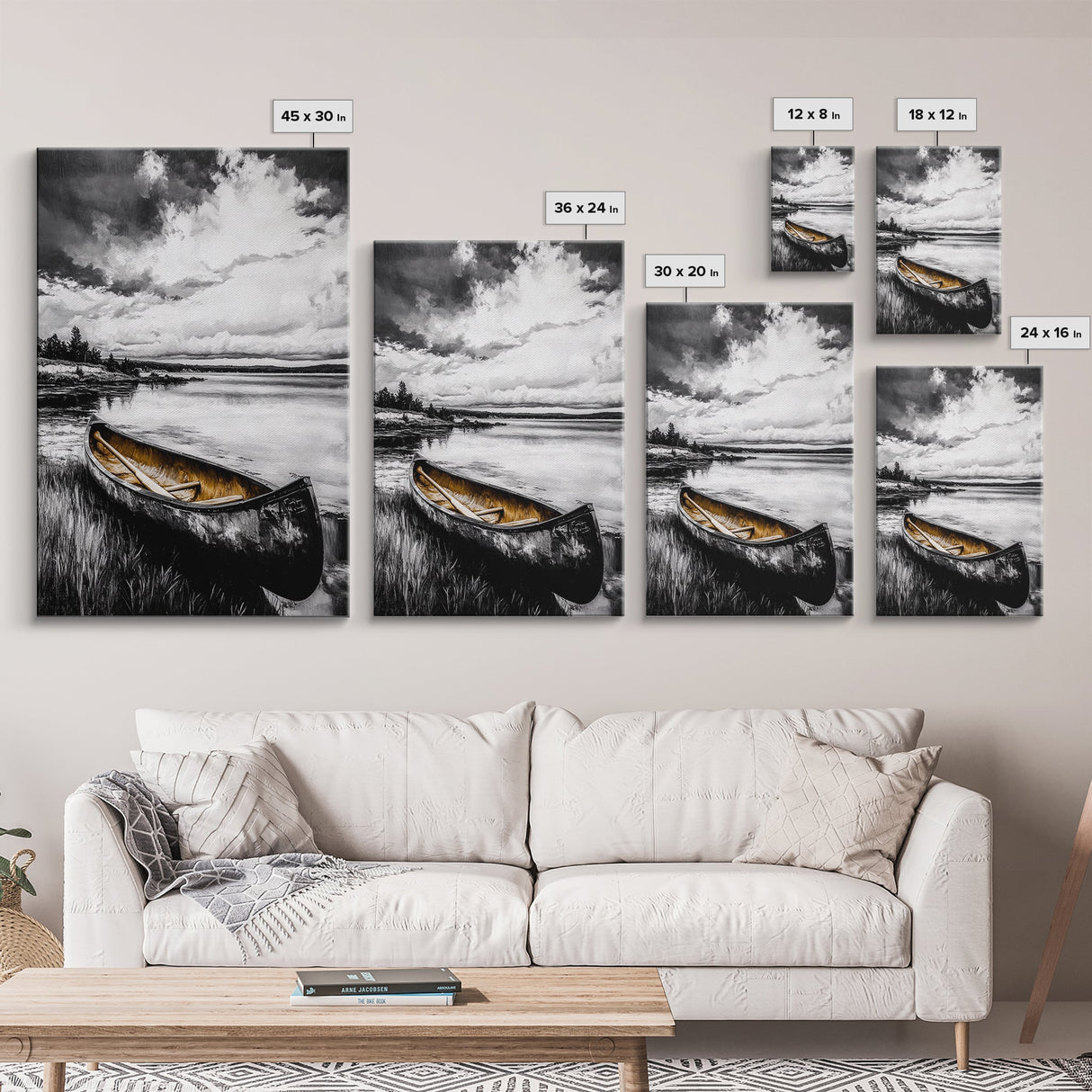 Rustic Canoe, Lake Wall Art, Black and White Decor, Nature Photography, Lodge Wall Decor, Cabin Art, Wilderness Print, Framed Canvas Print