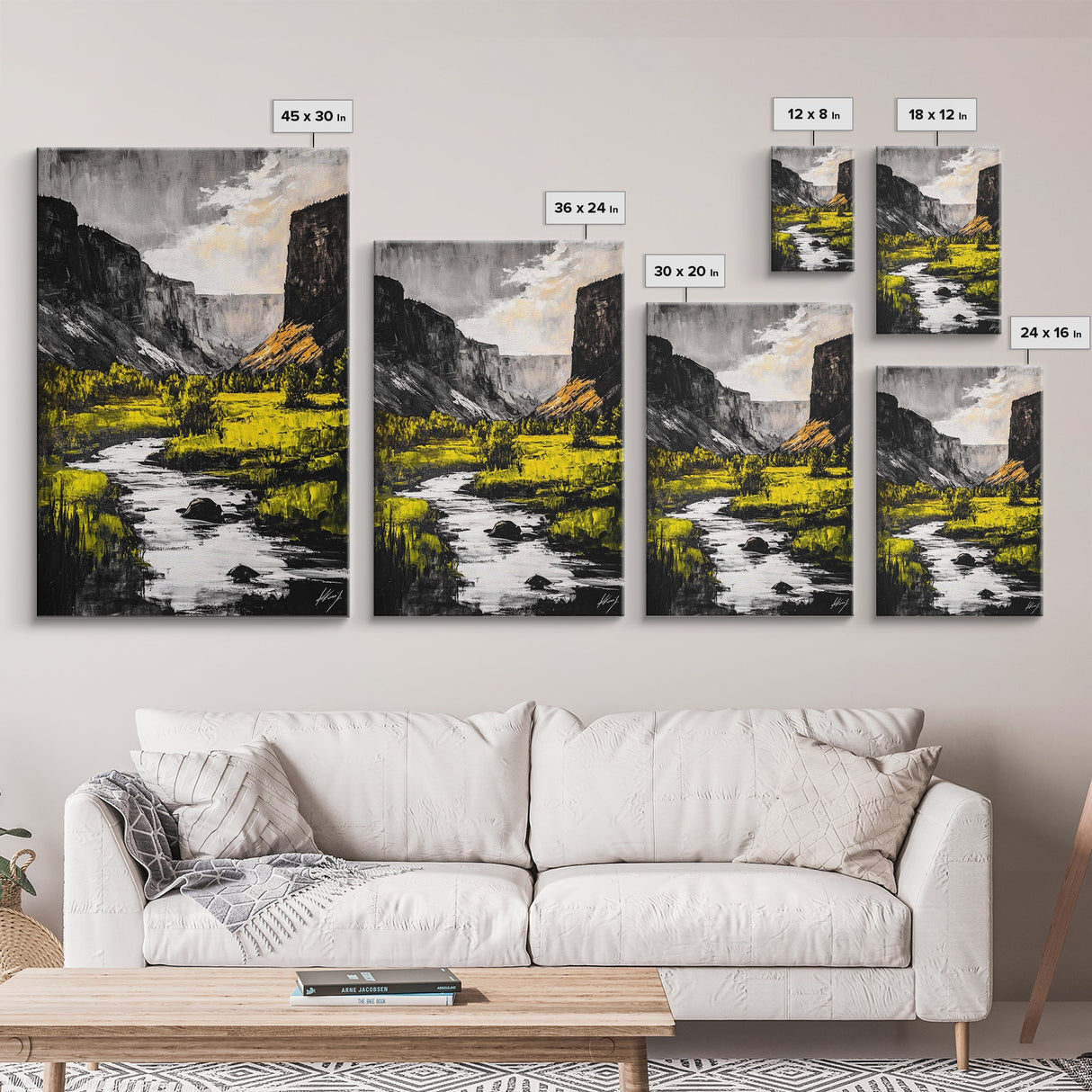 Mountain River, National Park Art, Black and White Landscape, Nature Lover Gift, Rustic Home Decor, Adventure Print, Framed Canvas Print