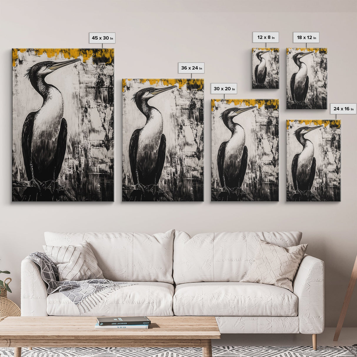 Bird Portrait Art, Nature Print, Wildlife Illustration, Black and White Art, Modern Rustic Decor, Living Room Art, Framed Canvas Print