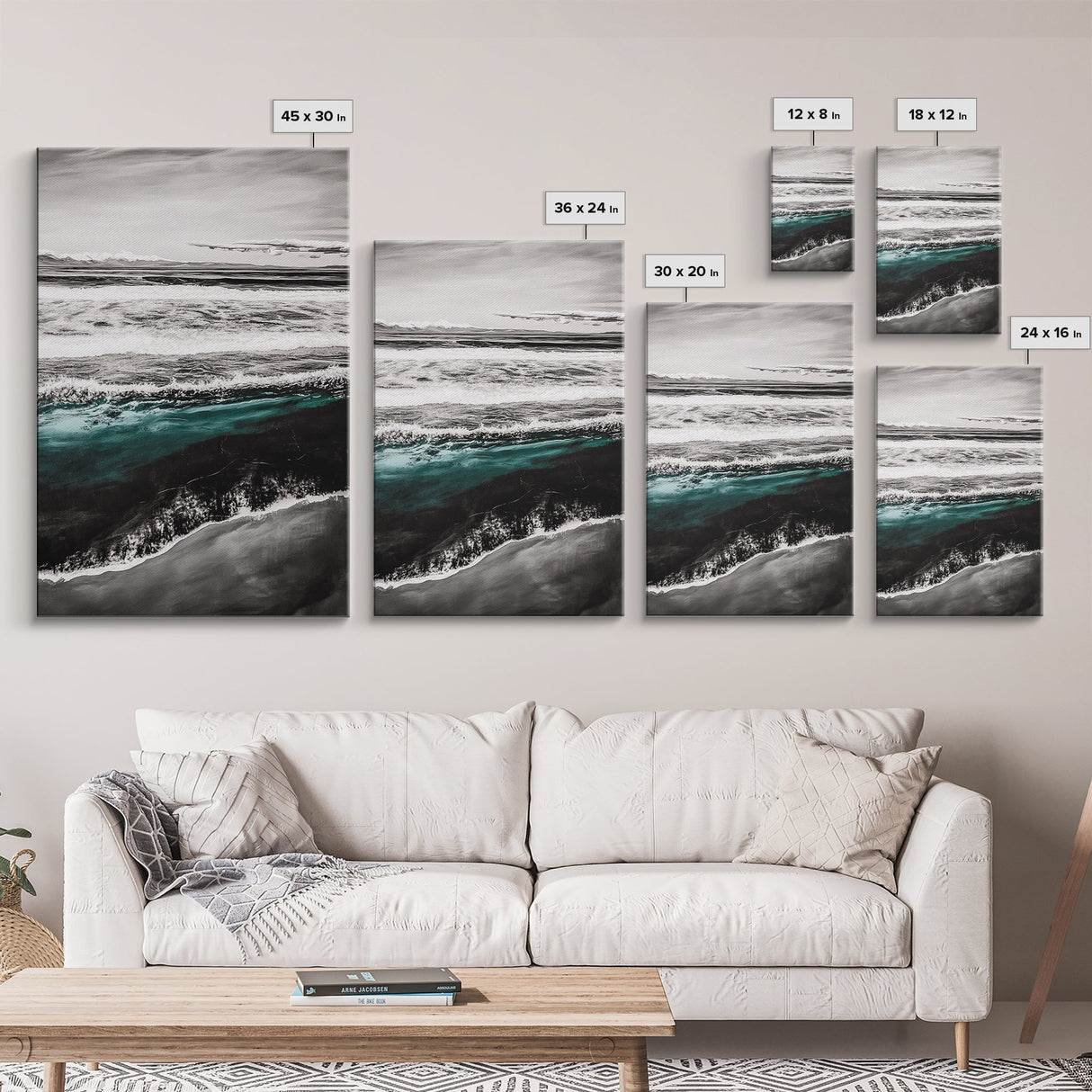 Monochrome Ocean Print, Coastal Wave Seascape, Nautical Wall Decor, Black and White Wall Art, Beach House Art, Framed Canvas Print